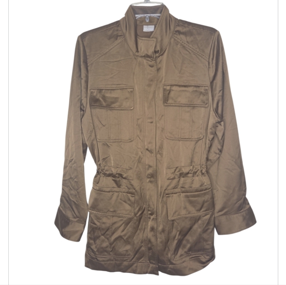 Chico's Bronze Poly Satin Utility Safari Explorer Jacket Chico's 2 Womens 12/14